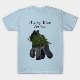 Merry Blue Terrier (Blue Background) T-Shirt